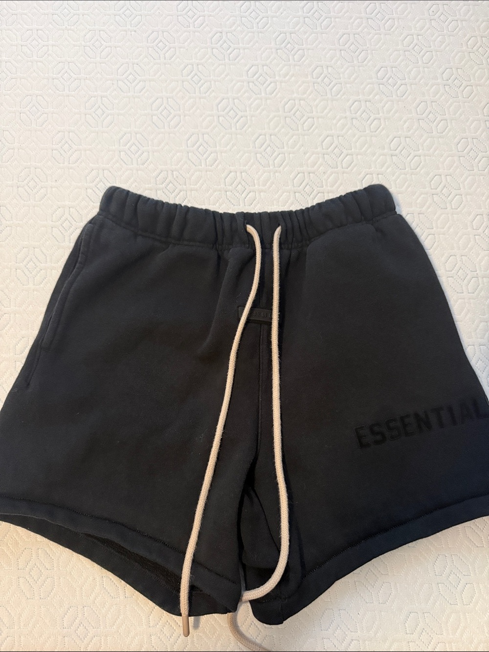 Essentials Black Athletic Fleece Sweatshorts with Beige Drawstring